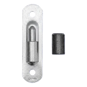Bisagra esférica torneada ø 24 con placa de 150×40 mm para puertas y portones