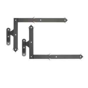 Bisagra angular decorativa con espiga H400 x L650 – kit completo para una hoja, negro