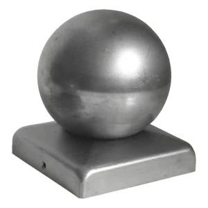 Capuchón de valla de acero para poste 50×50 mm con bola decorativa Ø 50
