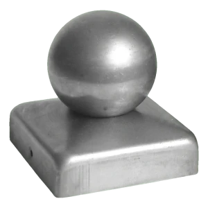 Capitel de acero para poste de vallado 100×100 mm con bola ø 60 mm – en bruto