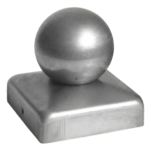 Remate para valla de acero 120×120 mm con bola decorativa fi 80 mm – en bruto