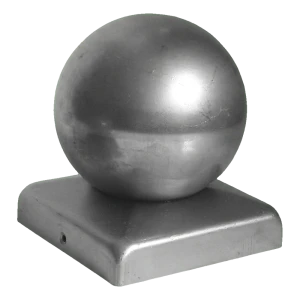 Remate de valla de acero con bola 120×120 mm / ø 100 mm – en bruto
