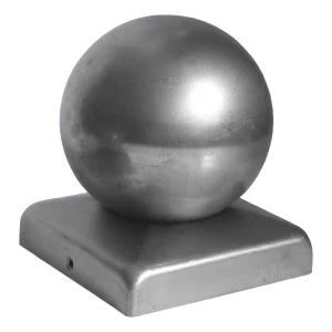 Capitel de vallado de acero con bola decorativa fi 100 mm para poste 120×120 mm – galvanizado