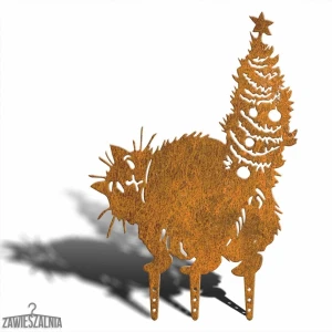 Zawieszalnia – decoración de jardín Gato Navideño XL 58 cm en acero corten