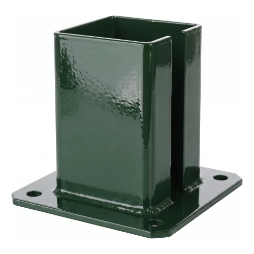 Base de acero para poste de valla y portón 100×100 mm verde RAL 6005 000-791 (1)