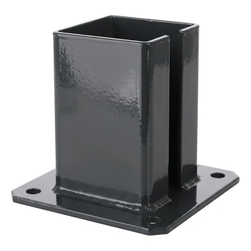Base de acero para poste de valla 100×100 mm – placa de montaje grafito RAL 7016 000-792 (1)
