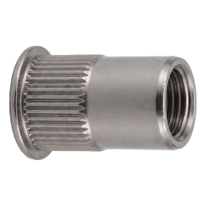 Tuerca remachable de acero inoxidable A2 M4×10 mm – cabeza cónica pequeña, vástago moleteado – caja de 250 uds.