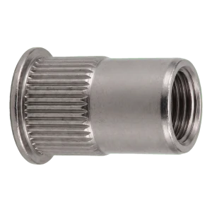 Tuerca remachable de acero inoxidable A2 M8×15,5 mm – cabeza cónica pequeña, vástago moleteado – caja de 250 uds.