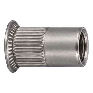 Tuerca remachable de acero inoxidable A4 M10×21 mm – cabeza cónica, cuerpo moleteado – caja de 250 uds.