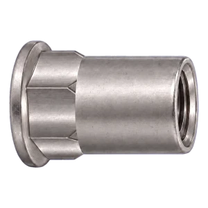 Tuerca remachable de acero inoxidable A2 M4×11,5 mm – cabeza plana, cuerpo parcialmente hexagonal – caja de 250 uds.