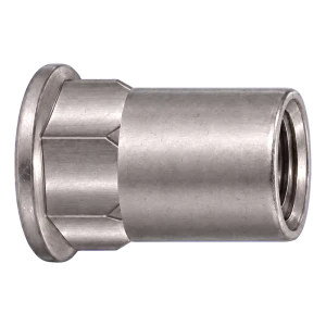 Tuerca remachable de acero inoxidable A2 M8×17,5 mm – cabeza plana, cuerpo parcialmente hexagonal – caja de 250 uds.