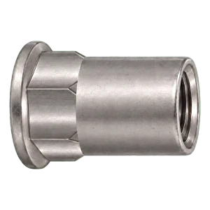 Tuerca remachable de acero inoxidable A4 M8×17,5 mm – cabeza plana, cuerpo parcialmente hexagonal – caja de 250 uds.