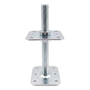 Soporte de poste regulable en altura 110×110 mm, rosca M24 – altura 250 mm, galvanizado