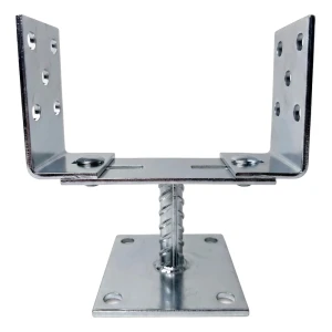 Soporte de poste regulable con placa (con chapa) 0–165 mm – galvanizado