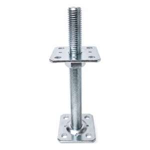 Soporte de poste regulable en altura 80×80 mm, rosca M24 – altura 250 mm, galvanizado