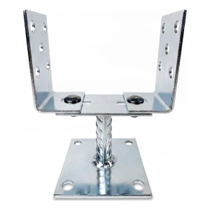 Soporte de poste regulable con placa 0–125 mm – chapa de 3 mm, zincado plateado