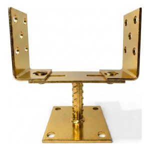 Soporte de poste regulable con placa (con chapa) 0–165 mm – chapa de 3 mm, zincado dorado