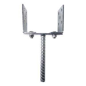 Soporte de poste regulable con varilla (para hormigón) 0–125 mm – varilla de 190 mm, chapa de 3 mm, galvanizado plateado