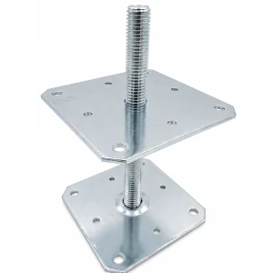 Soporte de poste regulable en altura 160×160 mm, rosca M24 – altura 250 mm, galvanizado