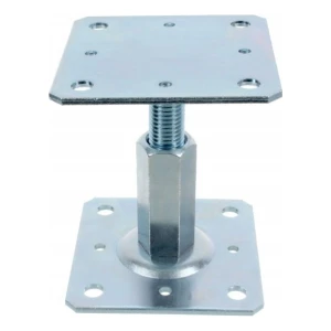 Soporte de poste regulable en altura 110×110 mm, rosca M20 – altura 90–150 mm, galvanizado