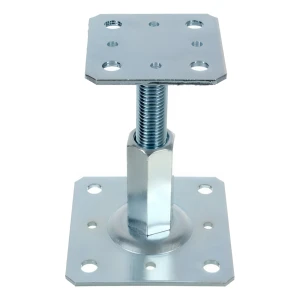 Soporte de poste regulable en altura 110×80 mm, rosca M20 – altura 90–150 mm, galvanizado