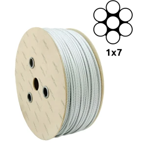 Cable de acero galvanizado Ø1,0 mm 1×7 de un solo cordón – venta por metros