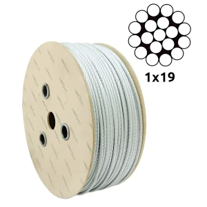 Cable de acero galvanizado Ø2,0 mm de un solo cordón 1×19 – venta por metros