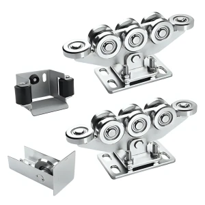 Paquete de carros para puertas correderas autoportantes de 8 ruedas + accesorios KIT para carril 80