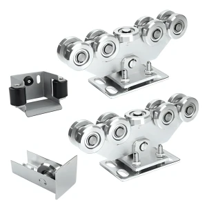 Paquete de carros para puerta corredera 9 rodillos + accesorios KIT para carril 80