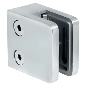 Soporte para vidrio 45x45x26 mm, vidrio 6-10,76 mm, AISI 304, sistema plano, satinado