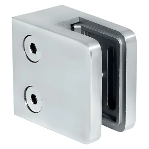 Soporte para vidrio 45x45x26 mm, vidrio 6-10,76 mm, AISI 304, sistema plano, brillo