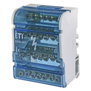 Bloque de distribución 4 polos 125A 7 terminales TH35 EDB-407 001102303 ETI