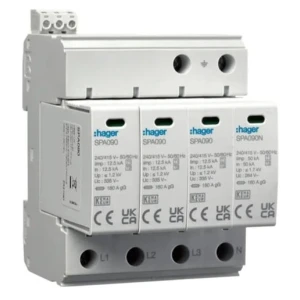 Limitador de sobretensiones Tipo 1+2 (B+C) 4P 50kA 1,2kV SPD MOV red TN-S/TT contacto SPA931 HAGER