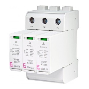 Limitador de Sobretensión ETI PV DC Tipo 1+2 (Clase B+C) 1100V 3P 65kA 3,8kV