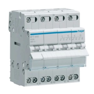 Interruptor modular de instalación I-0-II (1-0-2) punto común desde arriba 4P 40A 400VAC SFT440 HAGER