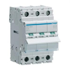 Interruptor de aislamiento trifásico 3P 63A 400V AC SBN363 HAGER