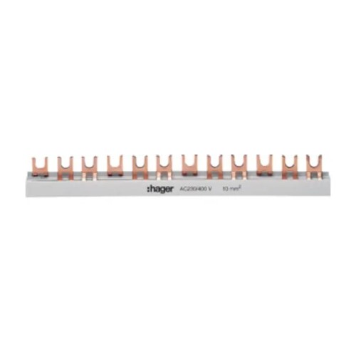 Barra de conexión de 3 polos 57 módulos 10mm2, KDN363B tipo horquilla Hager GPV-401-80