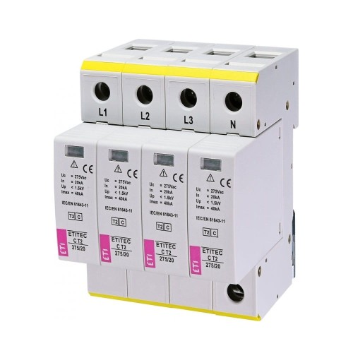 Limitador de sobretensiones Tipo 2 (C) 4P 20kA 1,5kV ETITEC C T2 275/20 4+0 002440395 ETI GPV-401-97