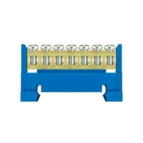 Barra neutra con terminales para riel -7 azul - base baja GPV-401-98