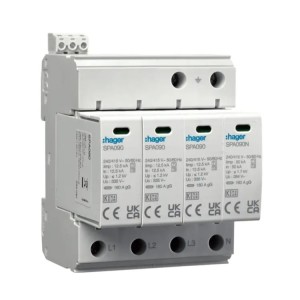 Limitador de sobretensiones Tipo 1+2 (B+C) 4P 50kA 1,2kV SPD MOV red TN-S/TT contacto SPA931 HAGER
