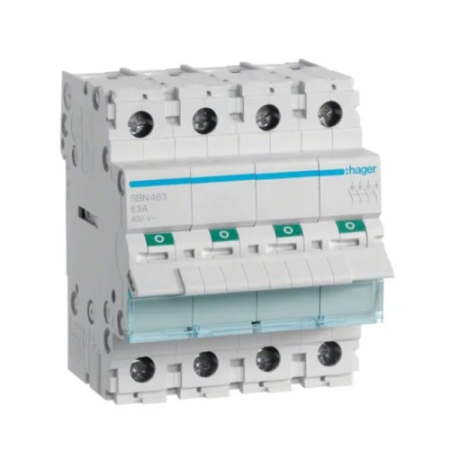 Seccionador de aislamiento trifásico 4P 63A 400V AC SBN463 HAGER GPV-401-106