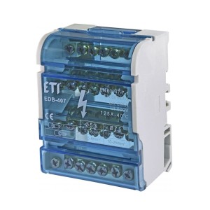 Bloque de distribución 4 polos 125A 7 terminales TH35 EDB-407 001102303 ETI