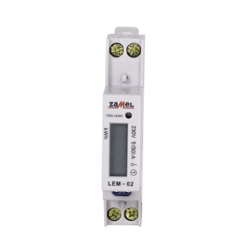 Contador de energía eléctrica monofásico LCD 50 A 1-MOD TIPO: LEM-02 ZAMEL GPV-401-184