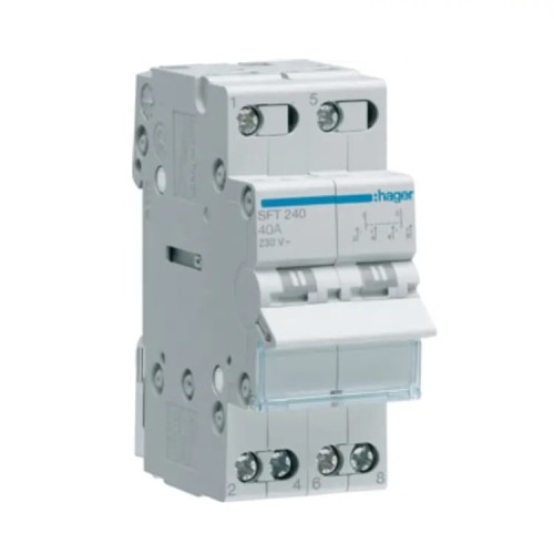 Hager Interruptor modular I-0-II (1-0-2) punto común desde arriba 2P 40A 230V AC GPV-401-212