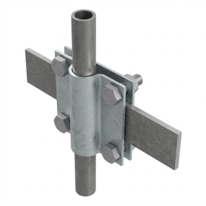 Conector de puesta a tierra de 2 placas para conductores redondos Fi14–20 mm y planos hasta 40 mm