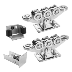 Paquete de carros para puertas correderas autoportantes de 8 ruedas + accesorios KIT para carril 80