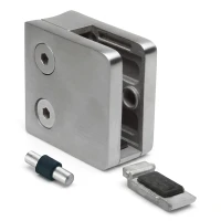 Soporte para vidrio 6-10,76 mm 45x45x26 mm ménsula y pin AISI 304 sistema 42,4 mm brillo