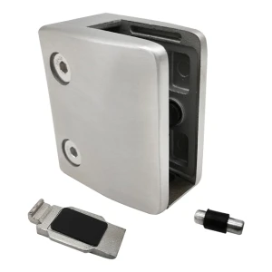 Soporte para vidrio 12-17,52 mm ménsula y pin 65x55x37 mm AISI 304 sistema plano satinado
