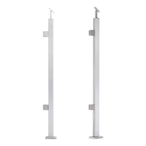 Poste de barandilla terminal izquierdo 40x40x1060/1100mm 2 sujeciones para vidrio