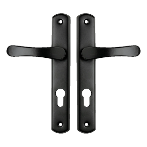 Manilla de puerta Yale con placa biscuit negra – distancia 72 mm